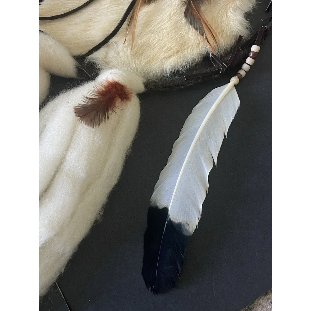 Vintage handmade Native American Dream Catcher‎ Authentic Fur Hide Feathers